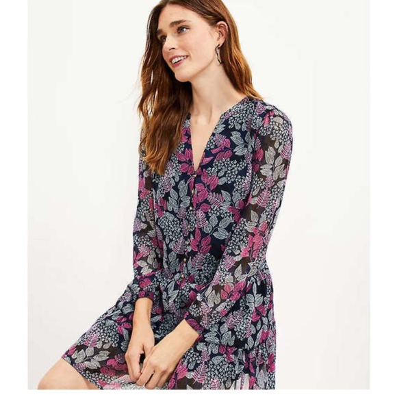 LOFT Women's SP Floral Leafed
Flounce Shirtdress Tiered Swing Dress - Picture 3 of 7